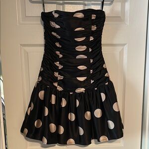 Betsey Johnson Strapless Black Dress with Cream Polka Dots